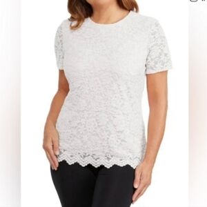 Teddi Rose Women's Lace Overlay Keyhole Blouse White Size Small